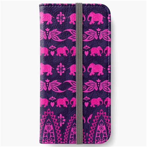 Indian Elephant Festival Pink And Blue Asian Elephant Pattern Iphone Wallet By Creativebridge