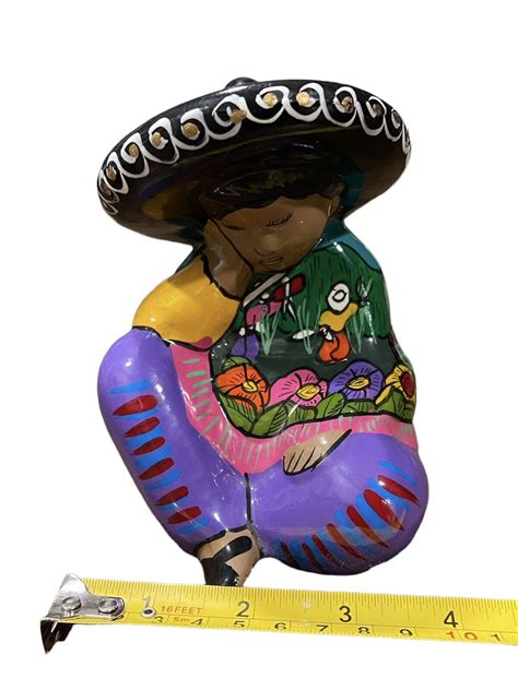 Rare Face Showing Sombrero Siesta Mexican Hand Painted Figurine
