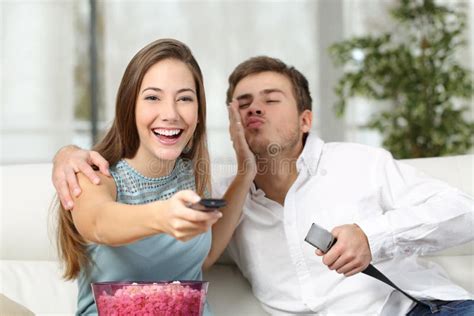 Woman Prefers Tv Instead Sex Stock Image Image Of Funny Girl 72058897