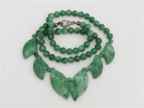Vintage Jewelry Natural Green Jade Carved Leaf Jadeite Bead Etsy