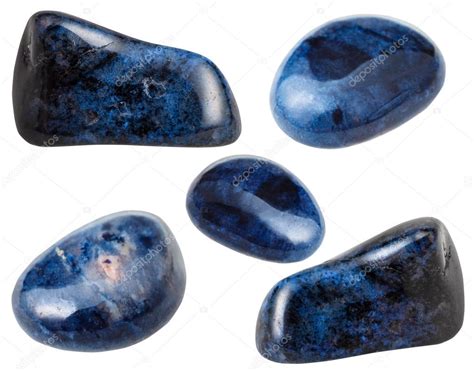 Set Of Dumortierite Polished Gemstones Isolated Stock Photo By