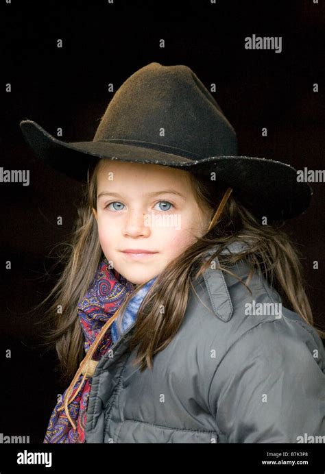 Six Year Old Cowgirl Portrait Wearing A Hat Stock Photo Alamy