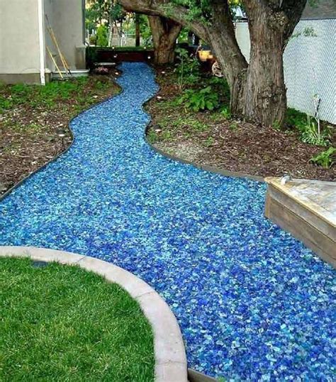 Blue Pebbles As Mulch Landscape Glass Garden Paths Walkway Design