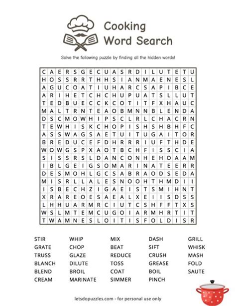 Printable Cooking Word Search