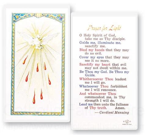 Prayer For Light Holy Spirit Laminated Prayer Cards 25 Pack