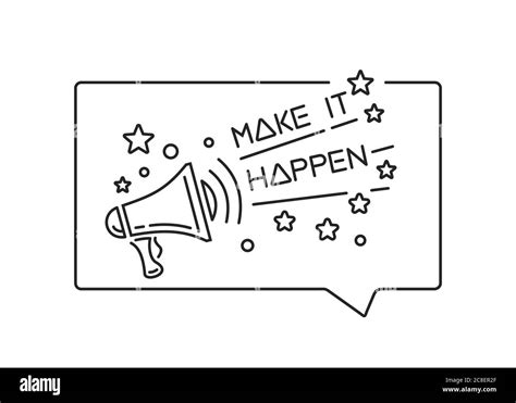 Make It Happen Badge With Megaphone Line Icon Stock Vector Image And Art