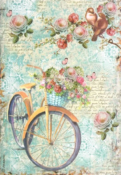 Rice Paper For Decoupage Scrapbook Sheet Craft Bike And Branch