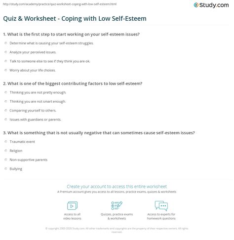 Quiz And Worksheet Coping With Low Self Esteem