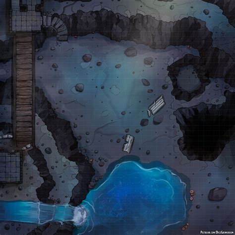 Cave With Bridge Lake And Waterfall Dnd World Map Dungeon Maps