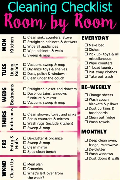 house cleaning schedules checklists daily weekly