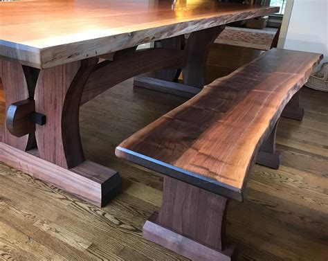 Walnut Live Edge Trestle Table And Bench Etsy Farmhouse Table Plans