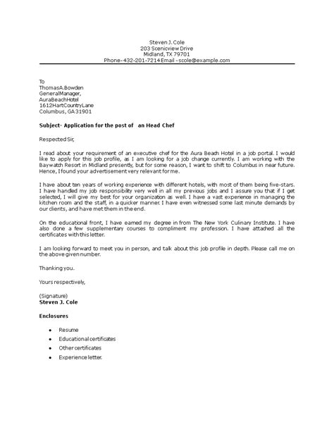Head Chef Position Cover Letter How To Create A Head Chef Position
