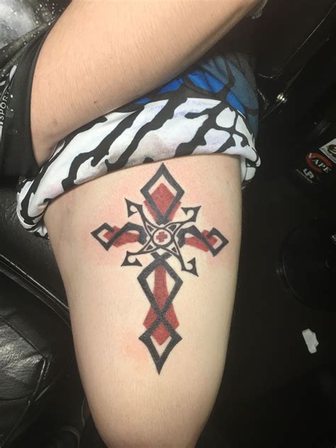 A unique presentation of the cross, the skin torn apart to have it drawn within using thin lines, and then given a bloody red color. Red Tribal Cross by Mobster ink | Original tattoos, Red ...
