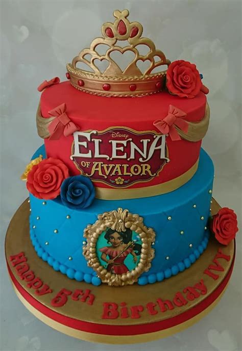 A Three Tiered Birthday Cake With The Name Elena Of Avador On It