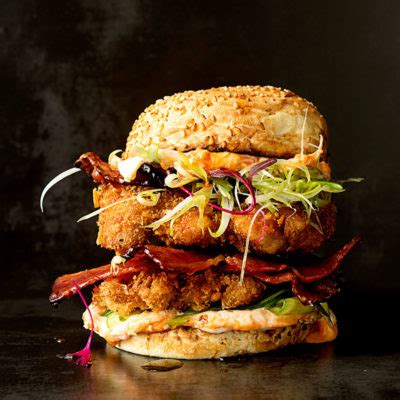 Lightly season the chicken with salt and pepper. Chicken katsu burger with maple bacon and sesame-chilli ...
