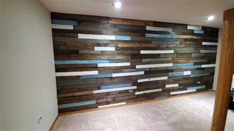 Rustic Pallet Wall With Blue Diy Pallet Wall Pallet Wall Pallet Diy