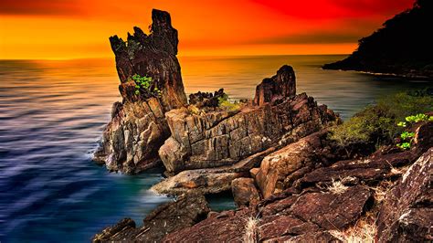 Thailand Horizon Landscape With Rock And Sea During Sunset