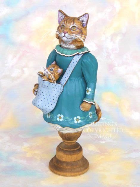 Original Cat Art Doll Figurine Ginger Tabby Maine Coon With Kitten Catherine And Chester By