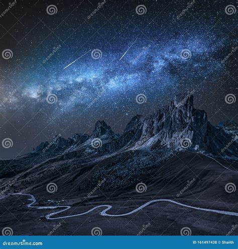 Milky Way Over Passo Giau At Night Dolomites Stock Photo Image Of