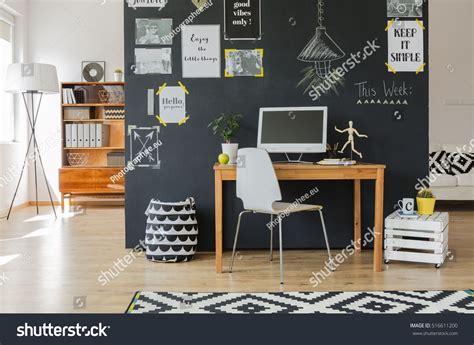 Creative Working Space With Computer Desk And Accessories In Flat With