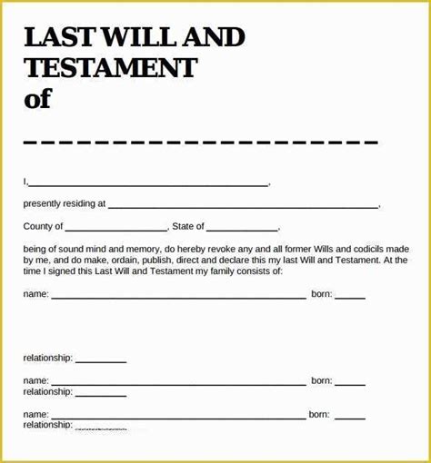 Free Last Will And Testament Template Microsoft Word Of Last Will And