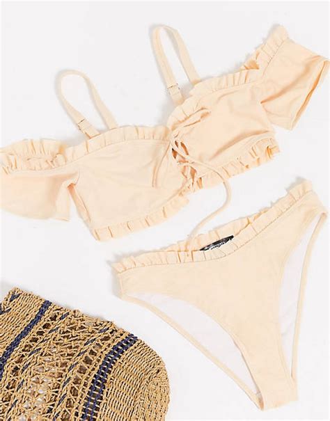 Missguided Ruffle Bikini Set In Peach Asos
