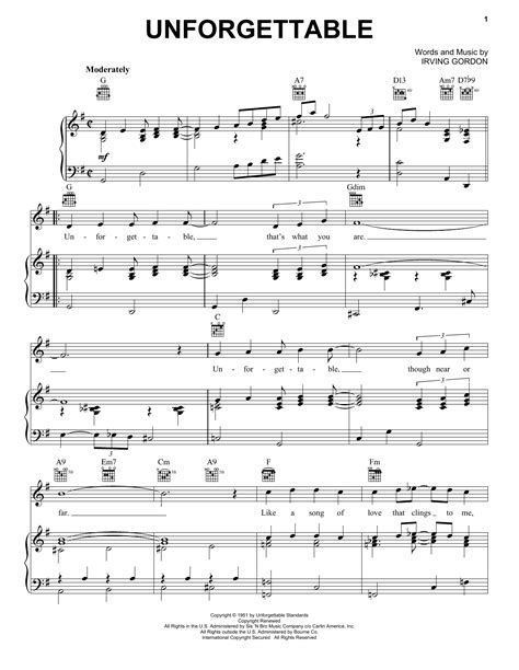 Nat King Cole Unforgettable Sheet Music Notes Download Printable