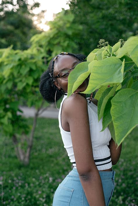 Portrait Of Shy African Girl In Glasses By Julie Meme Enjoyment Summer