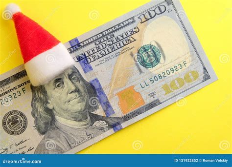 Red Santa Claus Hat On Franklin S Head On One Hundred Dollars Yellow