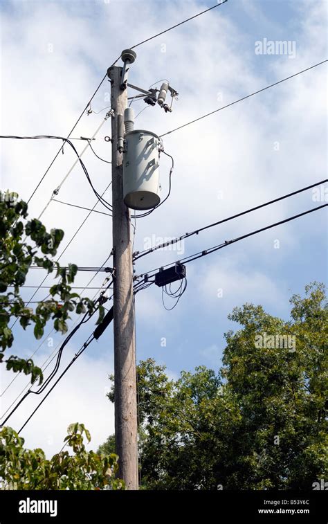 Electrical Transformer On A Utility Pole Usa Stock Photo Royalty Free
