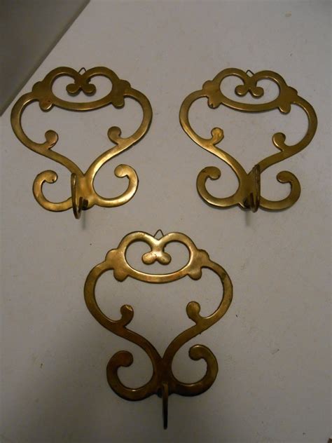 Set Of 3 Vintage Ornate Brass Decorative Wall Hooks With