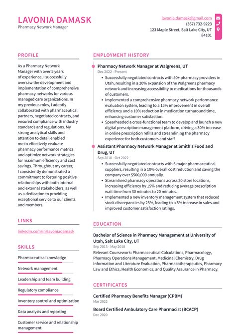 Walgreens Pharmacy Network Manager Resume Examples