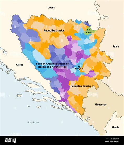 Mapa Vectorial De Los Municipios De Bosnia Y Herzegovina Coloreado Por