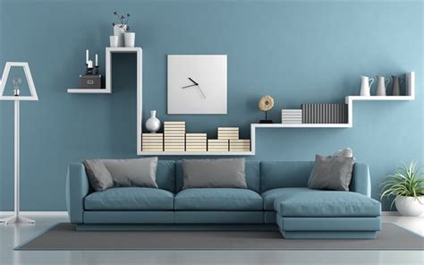 Download Wallpapers Blue Living Room 4k Blue Interior Modern Design