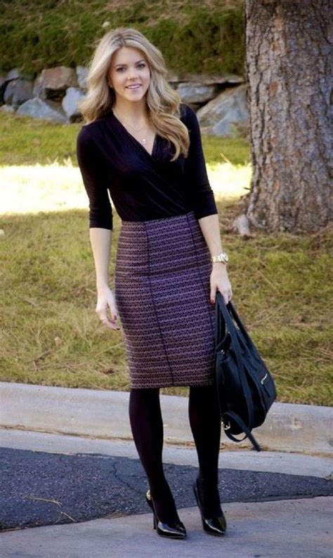 Pencil Skirt And Tights Winter Outfits For Church Casual Wear