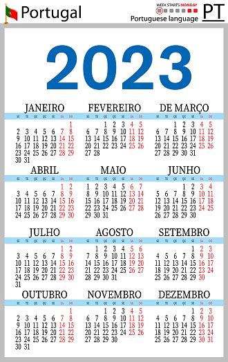 Vetores De Calendário De Bolso Vertical Português Para 2023 Semana