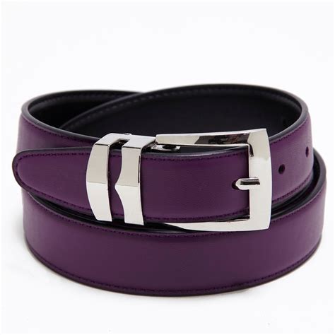 Mens Purple Belt Reversible Belts Silver Tone Buckle