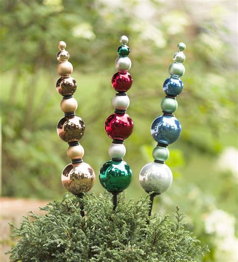 2 In 1 Outdoor Garden Glass Finial Ornaments Set Of 2 Gold Plowhearth