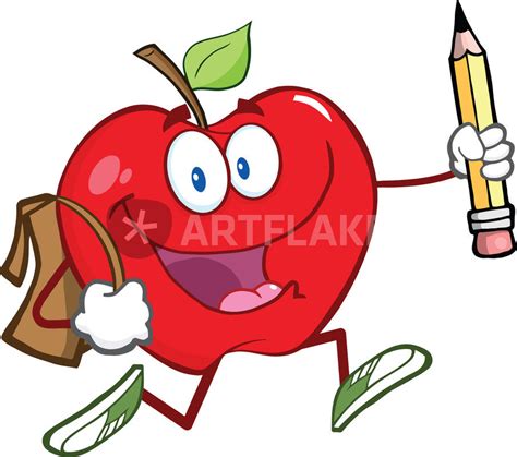 Apple With School Bag And Pencil Goes To School Graphicillustration