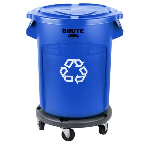 Rubbermaid BRUTE 20 Gallon Blue Round Recycling Can With Lid And Dolly