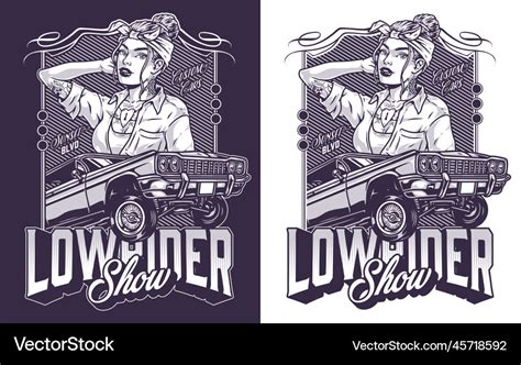 Cocky Girl Lowrider Flyer Monochrome Royalty Free Vector