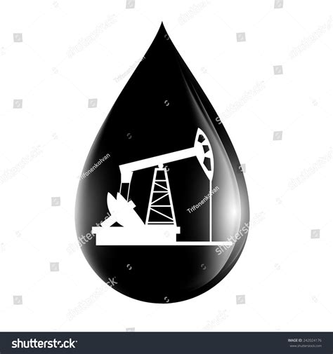 Pumpjack Silhouette On A Drop Of Oil Stock Vector Illustration