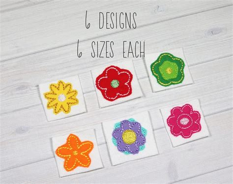 Set Of Mini Flower Raggy Applique Embroidery Designs 6 Sizes Etsy