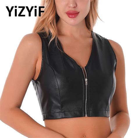 Sexy Women Patent Leather Vest Wetlook Zipper Crop Top Sleeveless Tank Clubwear There Are More
