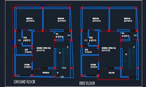 House Architectural Floor Layout Plan 25x30 Dwg Detail One Floor