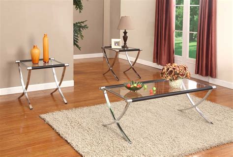 Realyn coffee table with 2 end tables. Chrome / Black Finish With Glass Top Coffee Table & 2 End ...