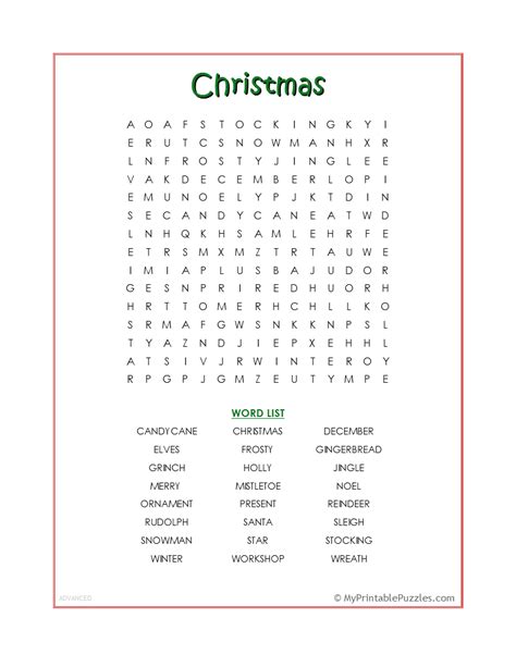 Christmas Word Search Advanced My Printable Puzzles