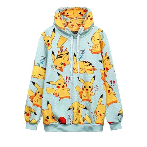2018 Kawaii Pikachu Hoodies Girl Cute Long Sleeve Loose Sweatshirt