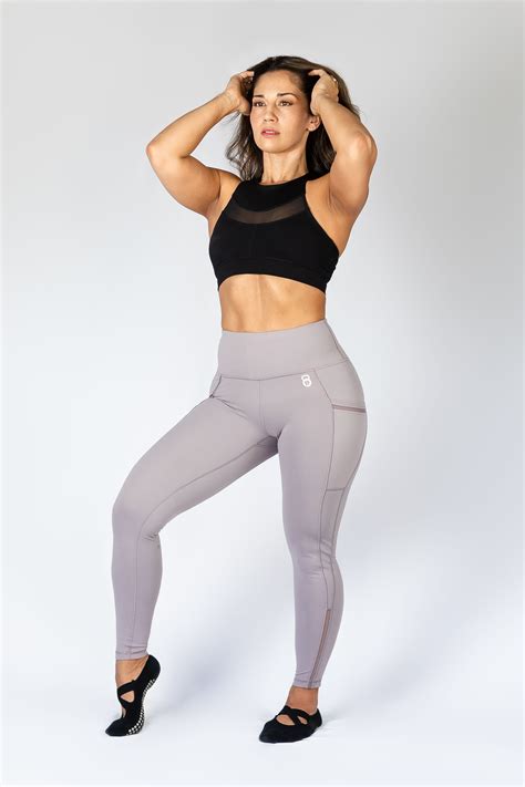 Doyenne Activewear High Waisted Leggings With Pockets And Black Mesh Racer Back Sports Bra