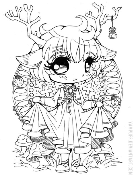 Little Deer Chibi Open Lineart Animal Coloring Pages Chibi